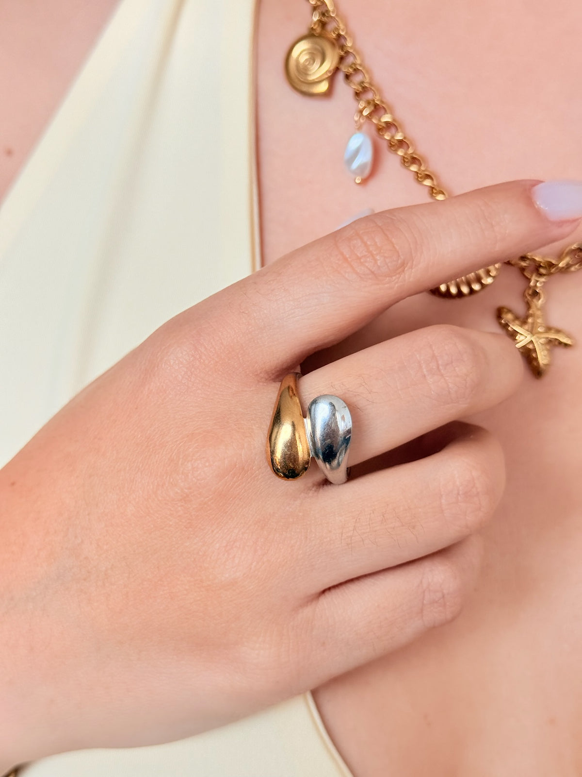 Anillo gota bicolor