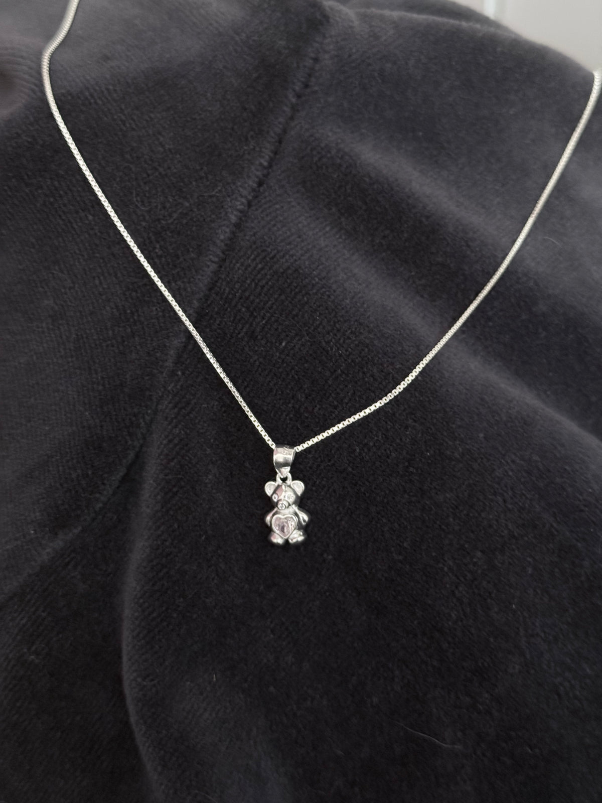 Cadena osito rosa Plata italiana Ley 925