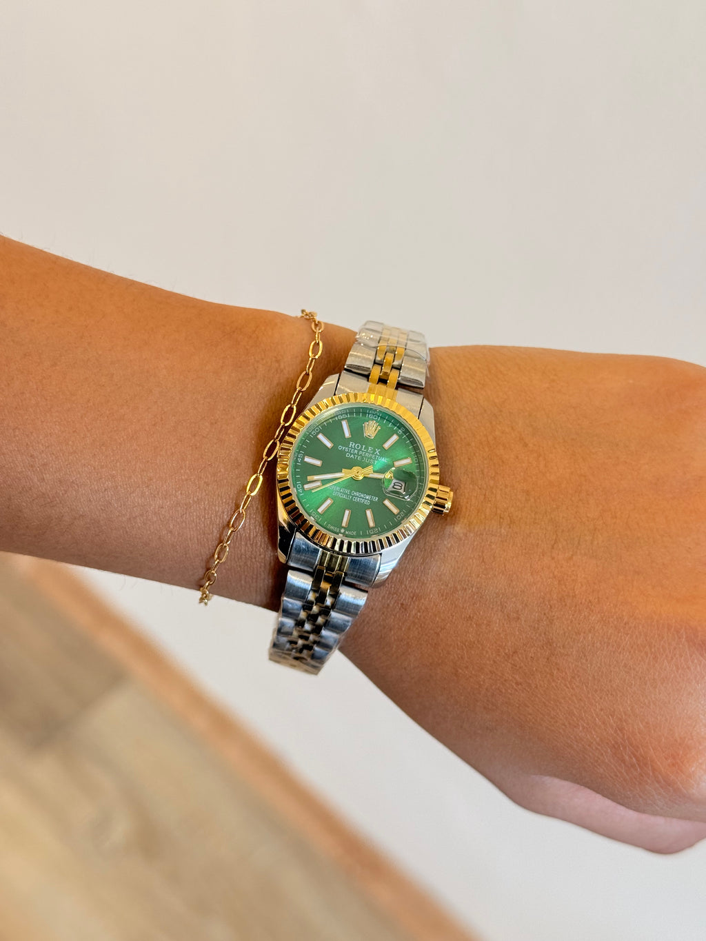 Reloj Rolex cara verde bicolor